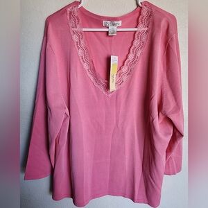 Nordstrom Bloom Pink Lace-Trim V-Neck Tunic Top